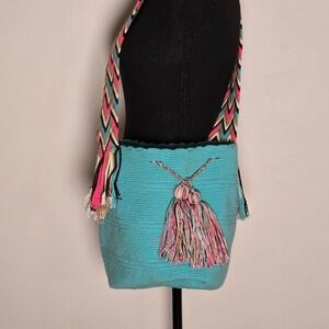 Handwoven Boho Mochila Bag | Wayuu-Style Woven Crossbody Bucket hippie tribal